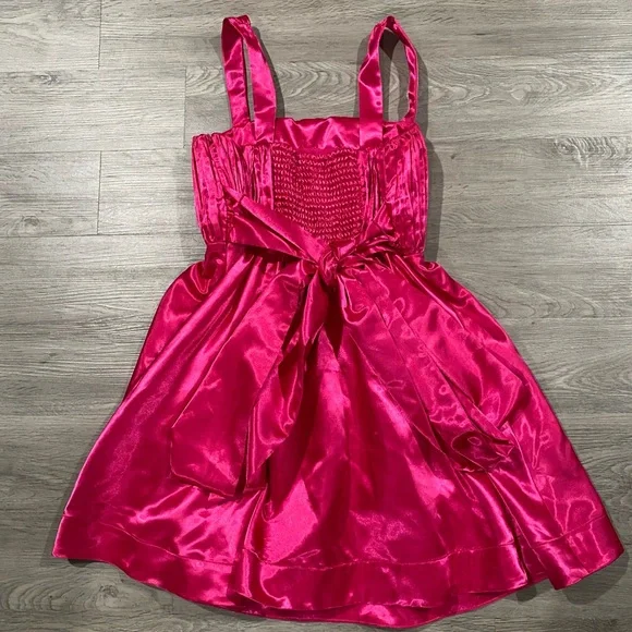 Maeve Bow-Tie Satin Mini Dress Elegant Pink 4‎ - Picture 4 of 5